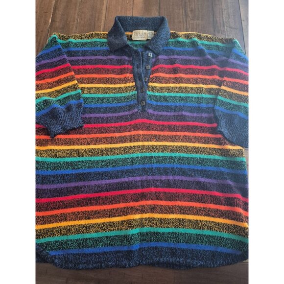 Vintage Stefano Rainbow Striped Polo Sweater One Size - Picture 1 of 4